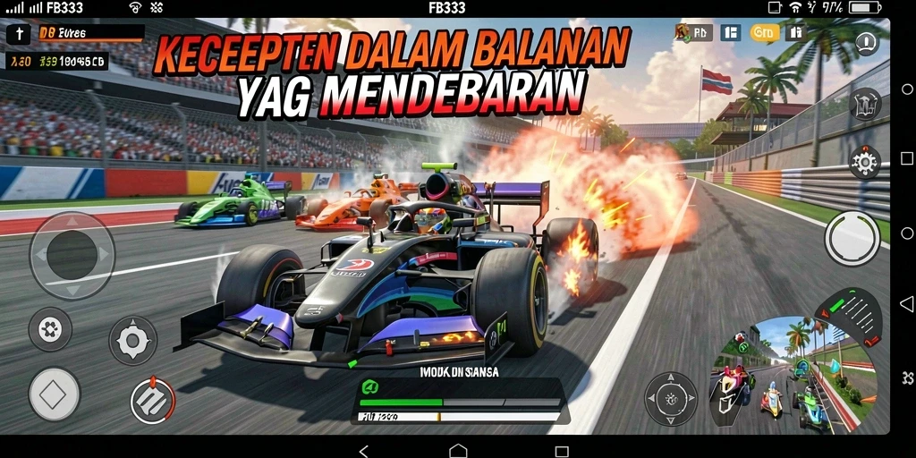Gameplay FB333 menampilkan balapan seru dengan grafis yang mengagumkan.