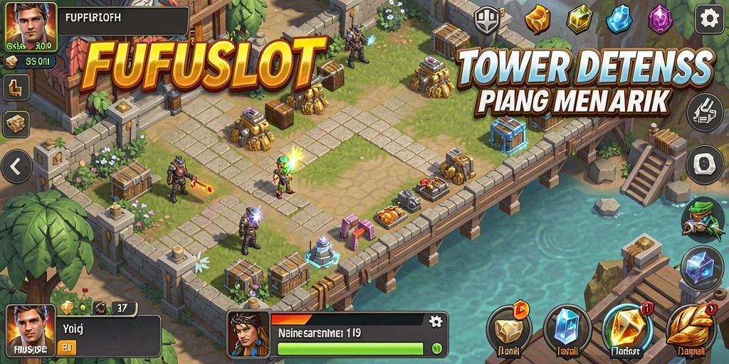 Tangkapan layar gameplay FUFUSLOT menampilkan aksi Tower Defense yang seru.
