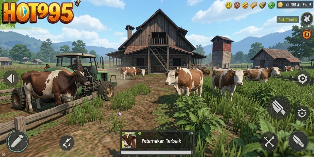 Tampilan gameplay HOT985 saat mengelola ladang yang subur dan beragam tanaman.