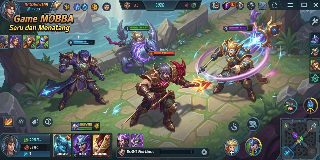 Tampilan gameplay seru di INDOWIN168 dengan aksi MOBA yang mendebarkan.