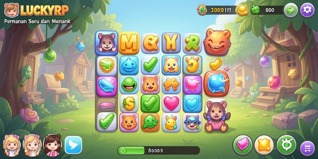 Tampilan gameplay LUCKYRP dengan berbagai level dan power-ups menantang.