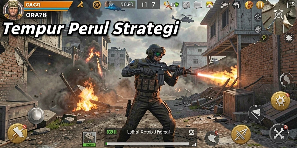 Screenshot gameplay ORA78 menampilkan aksi tempur intens di medan perang.